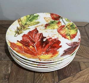 PIER 1 Imports WILDWOOD LEAVES 8.5" Salad Plate Ironstone Autumn / Fall Set Of 6 - Picture 1 of 5
