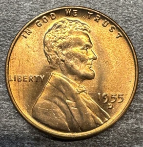 1955 D Obverse Clashed Die And Die Cracks Lincoln Wheat Cent BU Red UNC - Picture 1 of 6