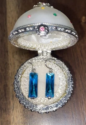 Silver Blue Topaz Dangle Earrings 7/8 ‘s Inches Long Possibly Giani Bernini  - Image 1 of 3