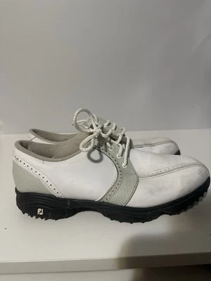 FootJoy Greenjoys 白色皮革高尔夫鞋 7.5M 码 — 第 1/3 张图片