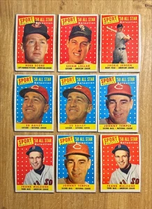 (9) All-Star Lot: 1958 Topps 478 481 489 490 491 MALZONE TEMPLE BAILEY LOLLAR - Picture 1 of 2