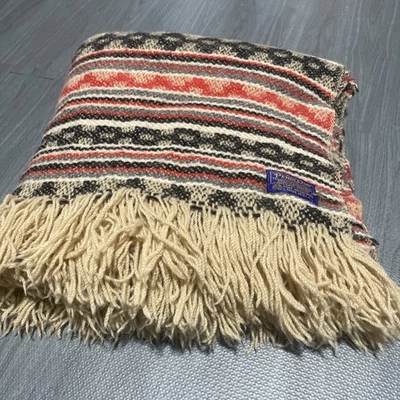 Pendleton 100% Wool Striped Southwestern Aztec Fringe Vintage Throw 53 X 52” - Image 1 of 4