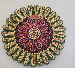 Vintage Wicker Straw Trivet Hot Pad Woven Rattan Raffia Flower Boho - Picture 1 of 5