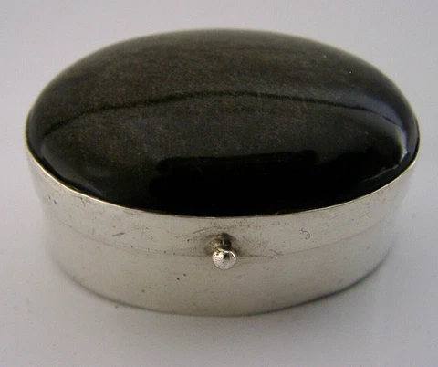 STUNNING SOLID STERLING SILVER AGATE BOX c1980 Cover