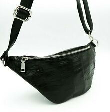 Real Black Crocodile Leather Belly Skin Unisex Adjust Strap Chest Waist Bag.