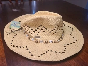 Panama Jack Cowboy Straw Sun Hat Shell Hatband Wide Brim One Size Fits Most - Picture 1 of 7
