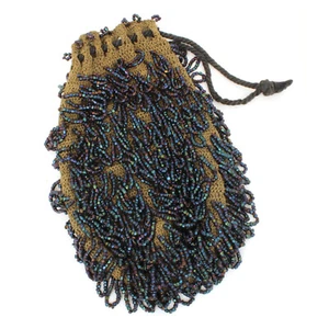 1920s Beaded Flapper Purse Loops of Blue Glass Seed Beads Antique Drawstring - Picture 1 of 5