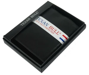 Texan Bull Herren RFID Hipster Doppelfaltbare Leder Geldbörse 2 Ausweis 10 Kartenhalter schwarz NEU - Bild 1 von 6