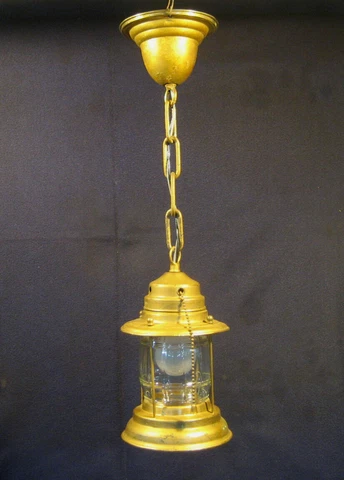 Antique 1930's Nautical Hanging Pendant Porch Light Fixture Glass Globe-Rewired Cover