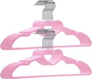 20 Pack Plastic Pink Durable Adult Hangers, Ultra Thin Space Saving Heart Shaped - Picture 1 of 12