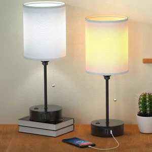 2 Sets Bedside Lamps Bedrooms Nightstand Dimmable Table Lamp w/ USB C /AC Outlet - Picture 1 of 14