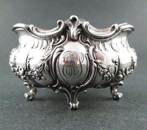 Antique FRENCH Silver OPEN SALT Cellar - Clear Glass Liner - Maillard c1897-1903 Cover