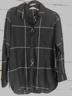 Camisa abotonada manga larga de franela negra/blanca talla XS Athleta para mujer Foto 1 de 4