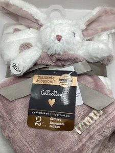 Blankets & Beyond 2 Pc Purple Hearts Baby Bunny Lovey Security Blanket NEW W Tag - Picture 1 of 4