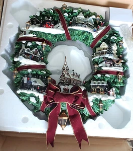 Hamilton Collection 2005 Thomas Kinkade Illuminated Christmas Village Wreath - Picture 1 of 10