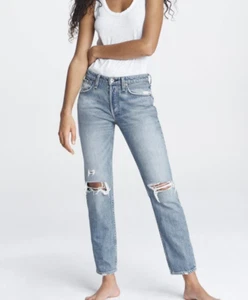 Rag & Bone Rosa Mid Rise Distressed Boyfriend Jeans SZ 27 Bristol Blue Straight - Picture 1 of 10