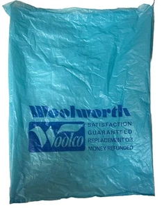 Bolsa de compras de plástico Woolworth Woolworths Wolco de colección Blue Dime Store saco 12"X18" - Imagen 1 de 6