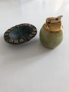 Lot Vintage EVANS table lighter gazoline Onyx Zodiac Brass Ashtray Oval - Picture 1 of 5