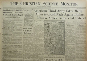 11-November 22, 1944 WWII Original Int. Newspaper - US 3RD ARMY TAKES METZ RHINE - Picture 1 of 3