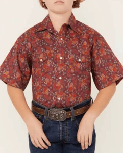 ROCK & ROLL DENIM BOYS' PAISLEY PRINT SHORT SLEEVE PEARL SNAP STRETCH WESTERN SH - Picture 1 of 5