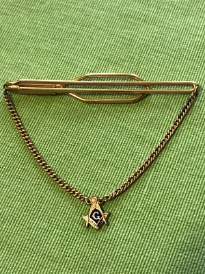 Vintage Tie Clasp Bar Clip G Compass Lodge Masonic Fraternity Free Mason Blue - Image 1 of 4