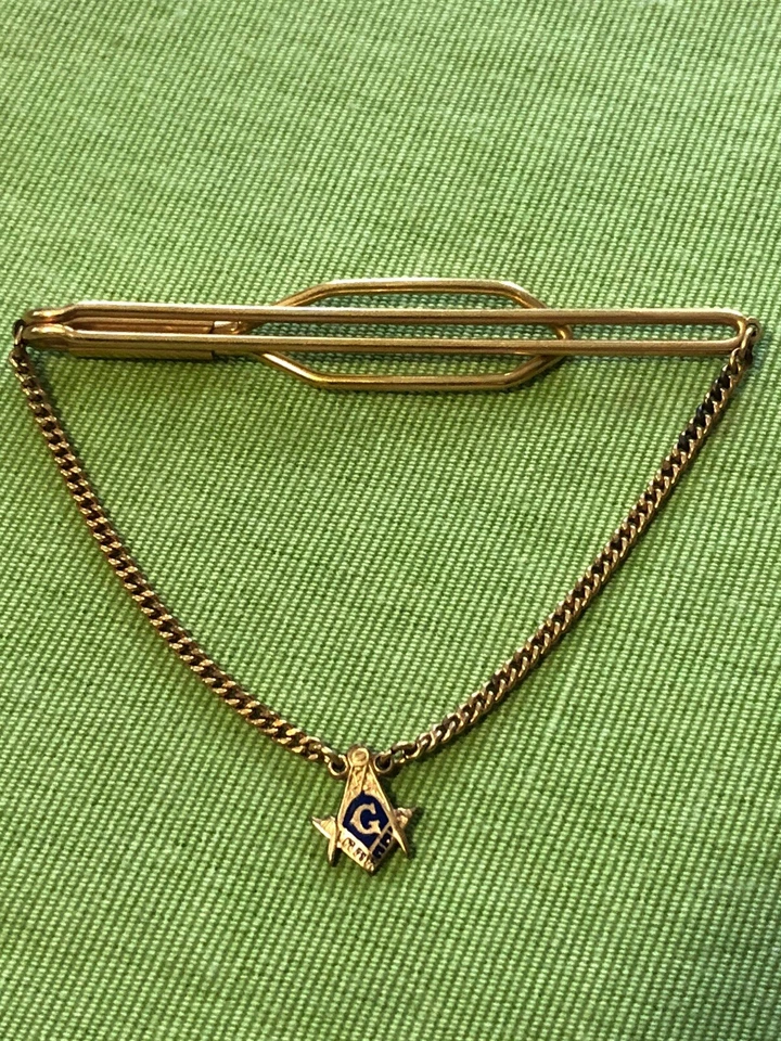 Vintage Tie Clasp Bar Clip G Compass Lodge Masonic Fraternity Free Mason Blue - Image 1 of 4