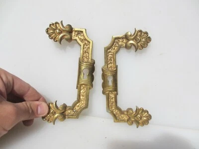 Antique Brass Escutcheon Keyhole Plate Victorian Old Hardware Door Cupboard Pair - Image 1 of 4