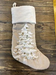 Pottery Barn Embellished Beaded Velvet Christmas Stocking Christmas Tree - Picture 1 of 6