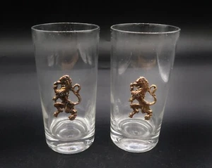 Vintage MCM PAIR 2 Zodiac Leo Highball Glasses Applied Gold Lion 5.5” HTF - Picture 1 of 8