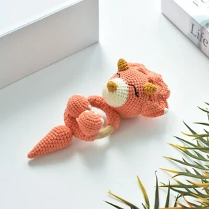 Cute Triceratops Rattle Crochet Amigurumi Gift - Crochet Dinosaur Teething Ring - Picture 1 of 3