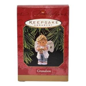 Hallmark 1997 ~ Grandson Boy Angel Newsprint Wings & Frog in Back Pocket ~ Good - Picture 1 of 7