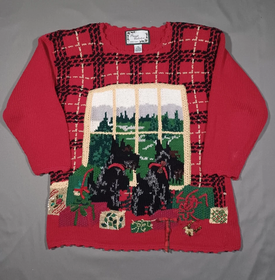Suéter Vintage Carolina Colores Mujer S Rojo Pullover Scottie Perro Navidad Foto 1 de 4