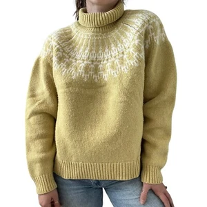Acogedor suéter Tory Burch amarillo Fair Isle para mujer lana merino Preppy tenis XL - Imagen 1 de 10