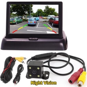 Car 4.3" LCD Foldable Monitor 4 LED Night Vision RearView Camera Reverse System - Picture 1 of 22