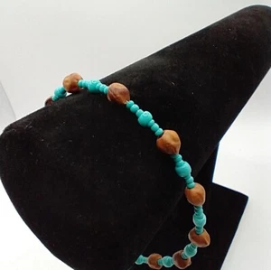 Navajo Ghost Bead & Turquoise Anklet 10" - Picture 1 of 5