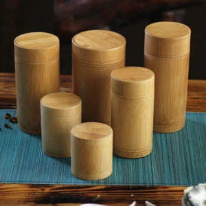 With Lid Bamboo Round Holder Tea Canister Container Storage Box Organizer - Picture 1 of 14