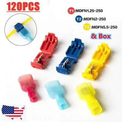 120Pcs T-Tap Electrical Wire Crimp Terminals Quick Splice Cable Connectors Kit - Image 1 of 4