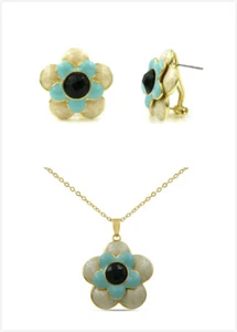 Juego de pendientes y collares de flores de esmalte - Imagen 1 de 5