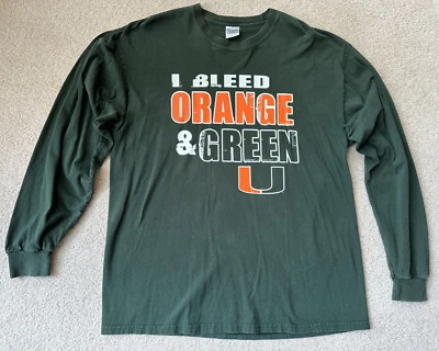 University of Miami I Bleed Orange and Green Adult Long Sleeve Green T-Shirt XL - Image 1 of 4