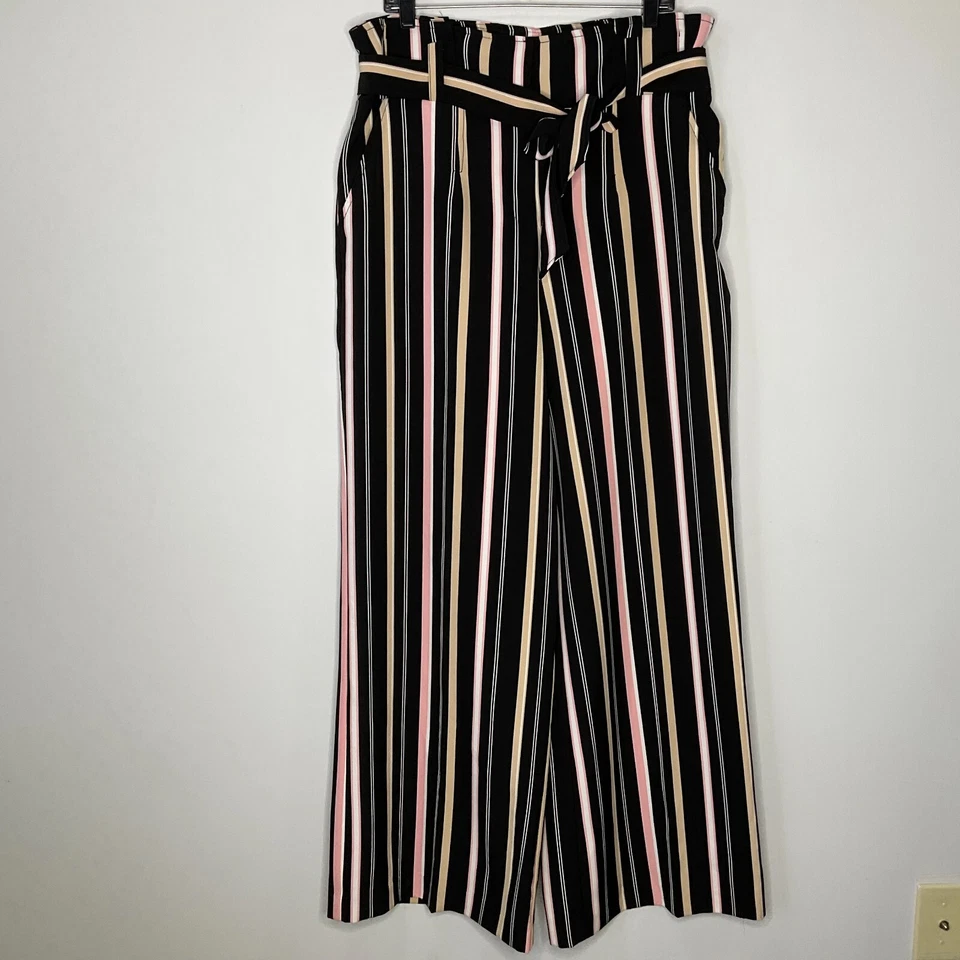 New York&Co 7th Avenue Womens Pant Multicolor Striped Paperbag Waist Palazzo 14 - Image 1 of 4