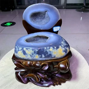 11.59LB Top Natural Agate Geode Quartz Crystal Cornucopia Healing Decor+Stand - Picture 1 of 7