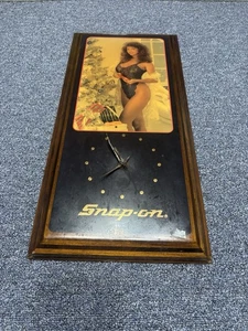 Snap On Tools Vintage 80s 23"x11” Laquered Wood Pinup Girl Wall Clock Lingerie - Picture 1 of 3