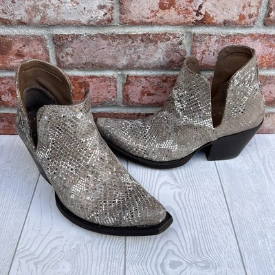 Ariat Dixon Western Ankle Boots Booties Pull On Metallic Snake Taupe Women’s 7 M - Image 1 of 4
