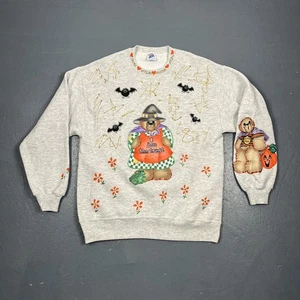 Vintage 90s Halloween Crewneck Sweatshirt Large Home Made Grey VTG Cute Fall - Picture 1 of 9