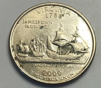 2000 "D" Virginia State Quarter**High Grade**Struck Through Grease Error**(Rare) - Image 1 of 2