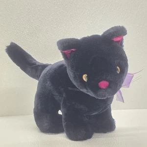 Walmart Halloween Plush Black Cat Pink Ears Nose Purple Bow Stuffed Animal - Picture 1 of 18