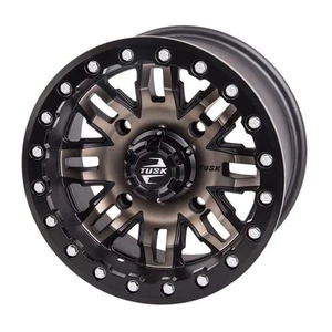 4/137 Tusk Teton Beadlock Wheel 14x7 4.0 + 3.0 Smoke/Black For Bombardier - Picture 1 of 7