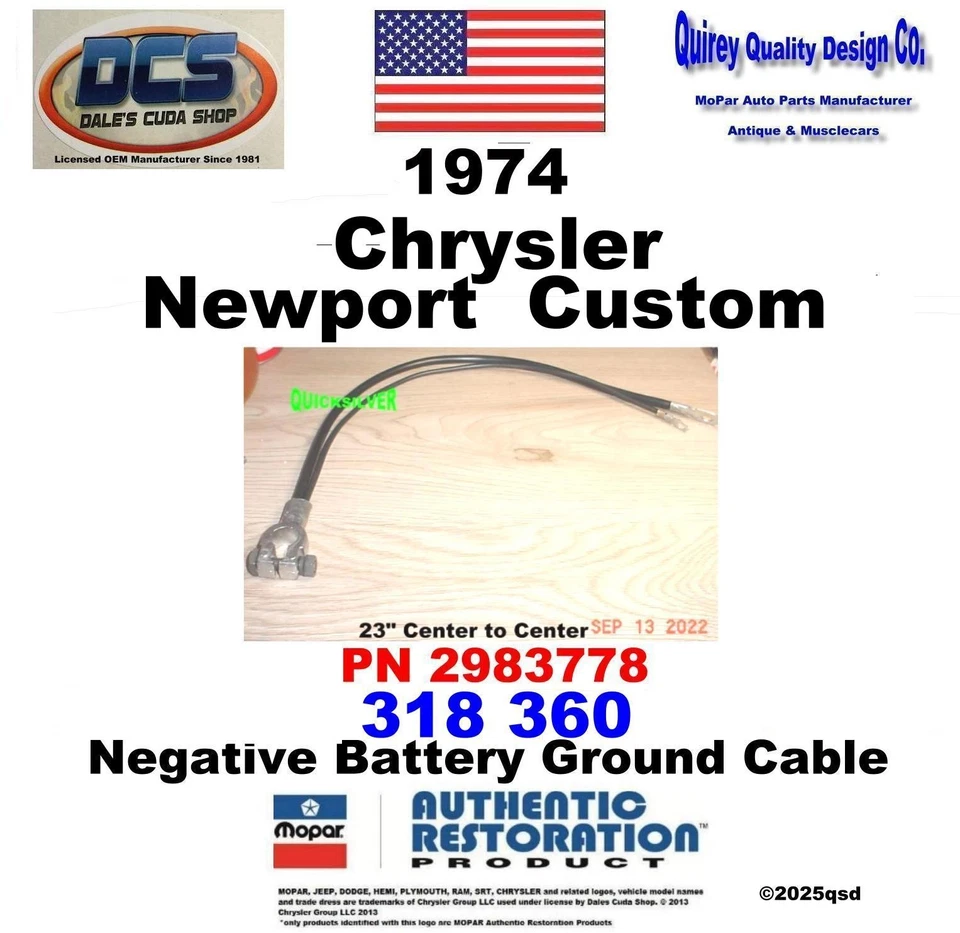 1974 Chrysler Newport 318 360 Neg Battery Cable 2983778 Correct New MoPar USA Foto 1 de 3