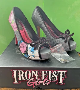 Iron Fist Sugar Witch Stiletto Heels Shoes Size UK 5 Floral Goth IFL0671 - Picture 1 of 14