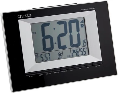 RHYTHM Alarm Clock Radio Digital Temp Humidity Calendar Black 8RZ181-002 - Image 1 of 3